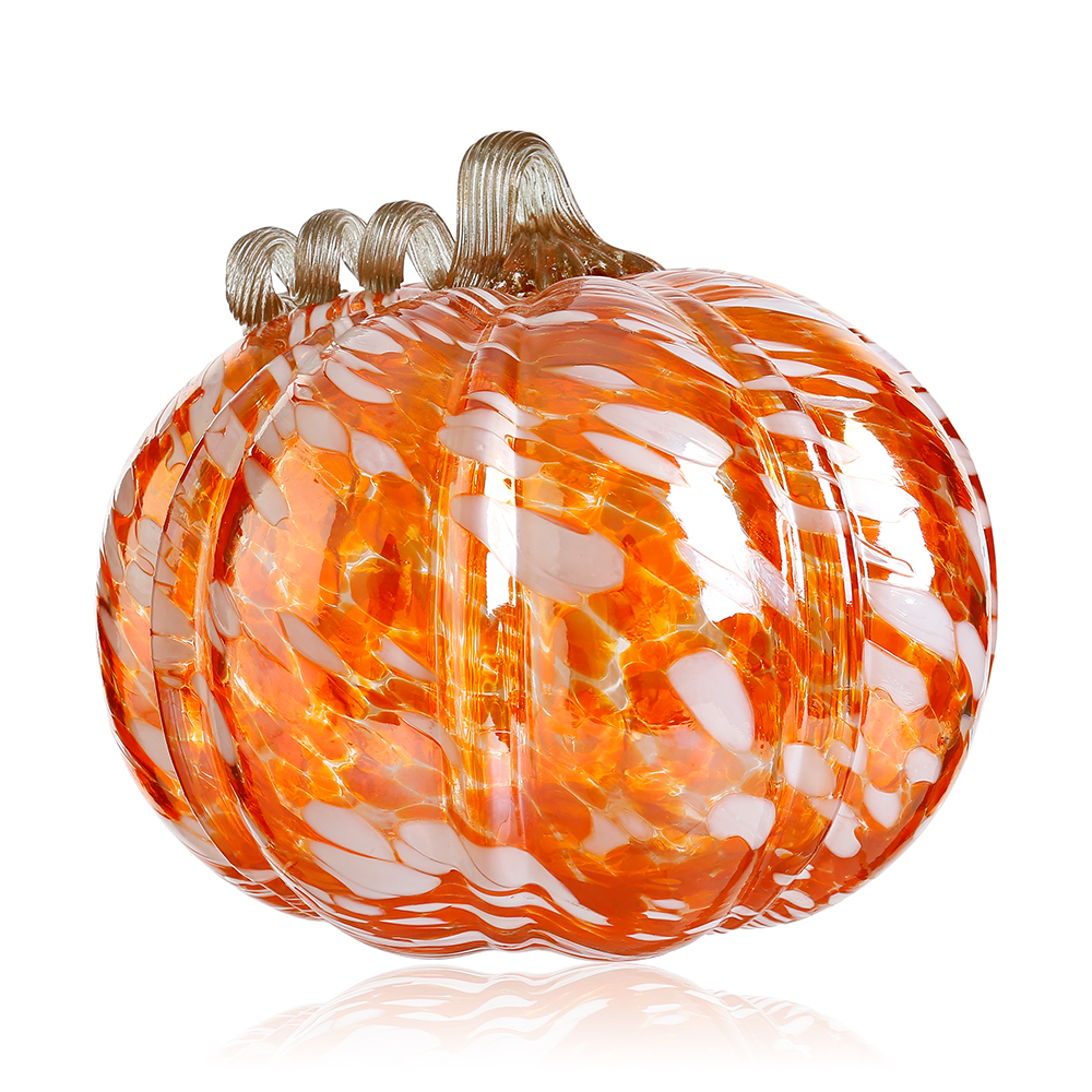 D8"H6" - GLASS PUMPKIN WITH CURLY STEM