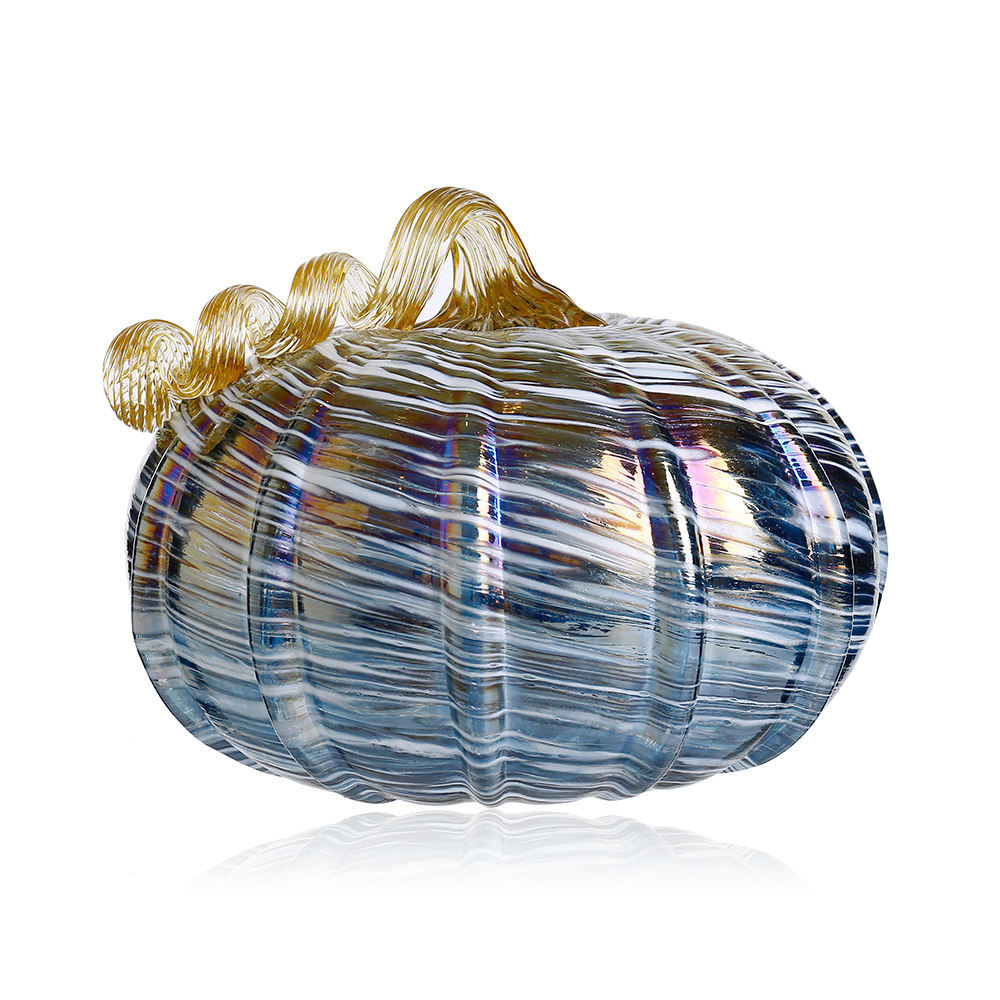 D8"H6" - GLASS PUMPKIN WITH CURLY STEM