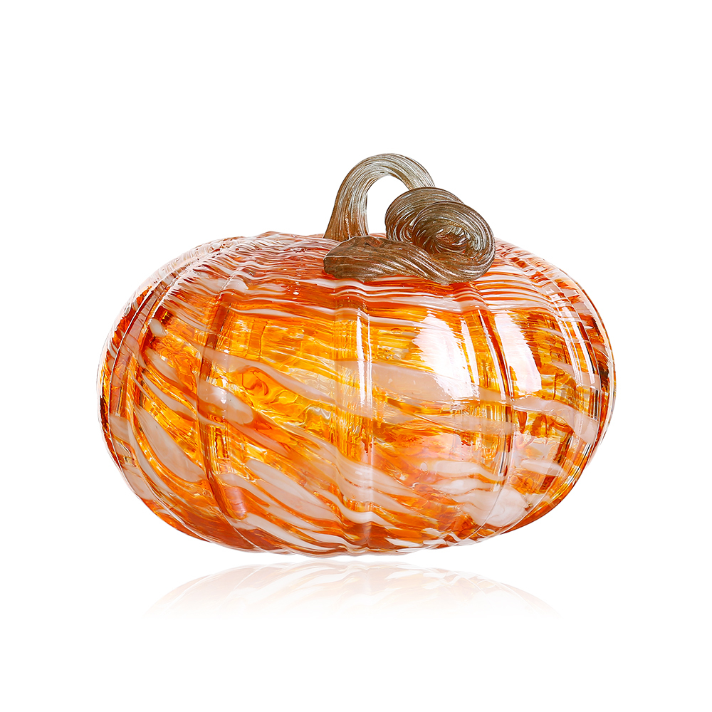 D6.7"H5.9" - GLASS PUMPKIN WITH CURLY STEM