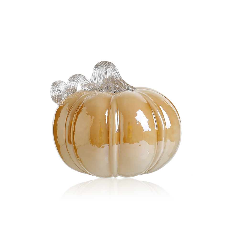 D6.7"H5.9" - GLASS PUMPKIN WITH CURLY STEM
