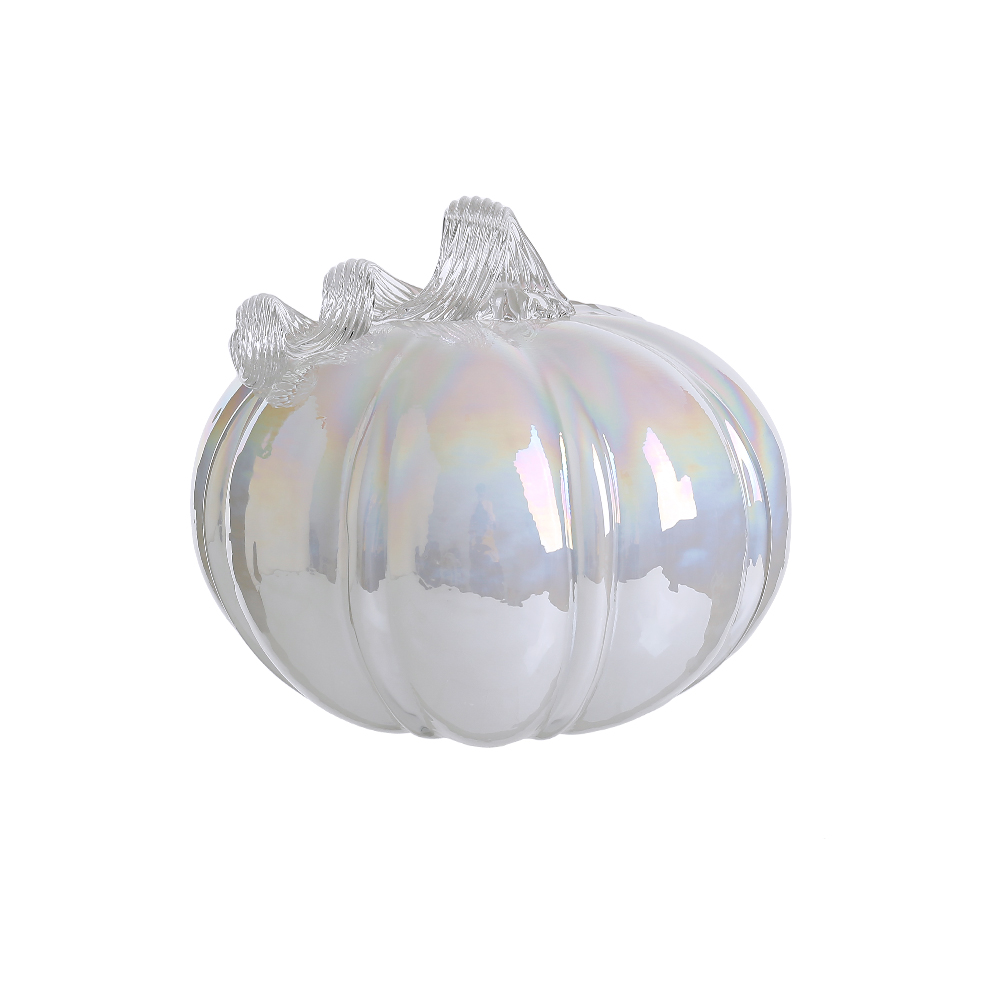 D6.7"H5.9" - GLASS PUMPKIN WITH CURLY STEM