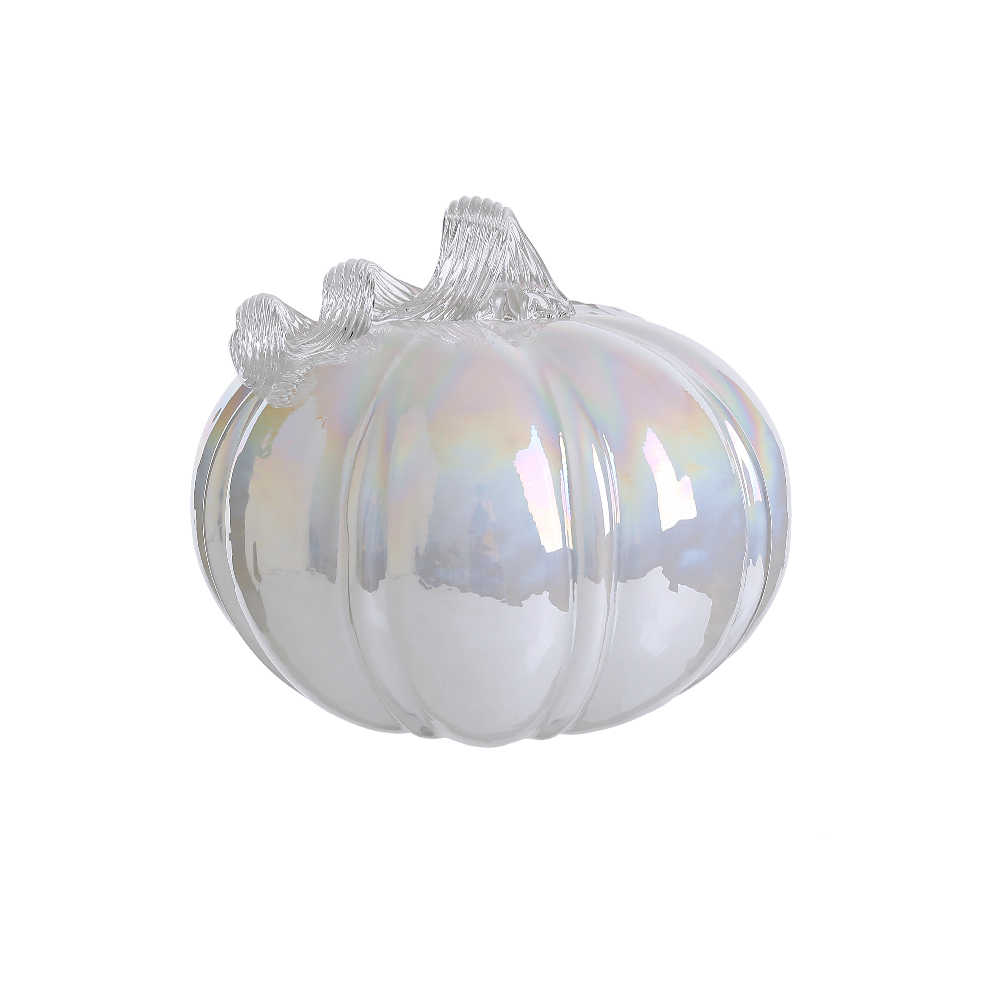 D6.7"H5.9" - GLASS PUMPKIN WITH CURLY STEM