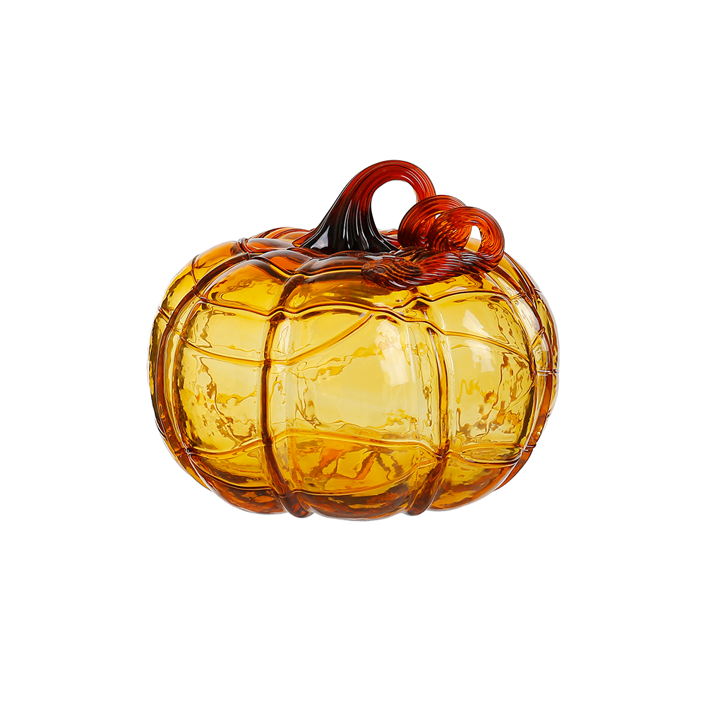 D6.7"H5.9" - GLASS PUMPKIN WITH CURLY STEM