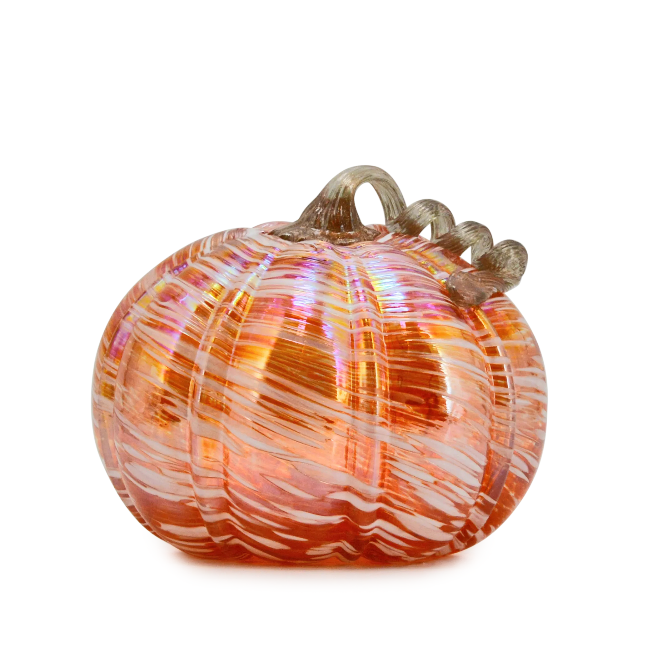 49682-1	 D9.8"H9" - GLASS PUMPKIN WITH CURLY STEM
