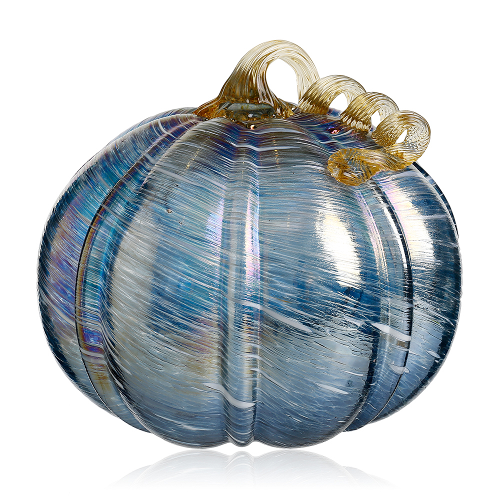 49682-3	 D9.8"H9" - GLASS PUMPKIN WITH CURLY STEM