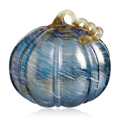 49682-3	 D9.8"H9" - GLASS PUMPKIN WITH CURLY STEM