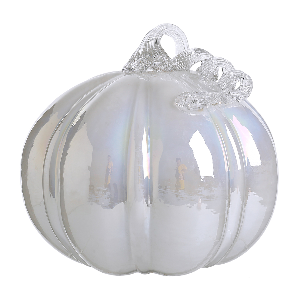 49682-4	 D9.8"H9" - GLASS PUMPKIN WITH CURLY STEM