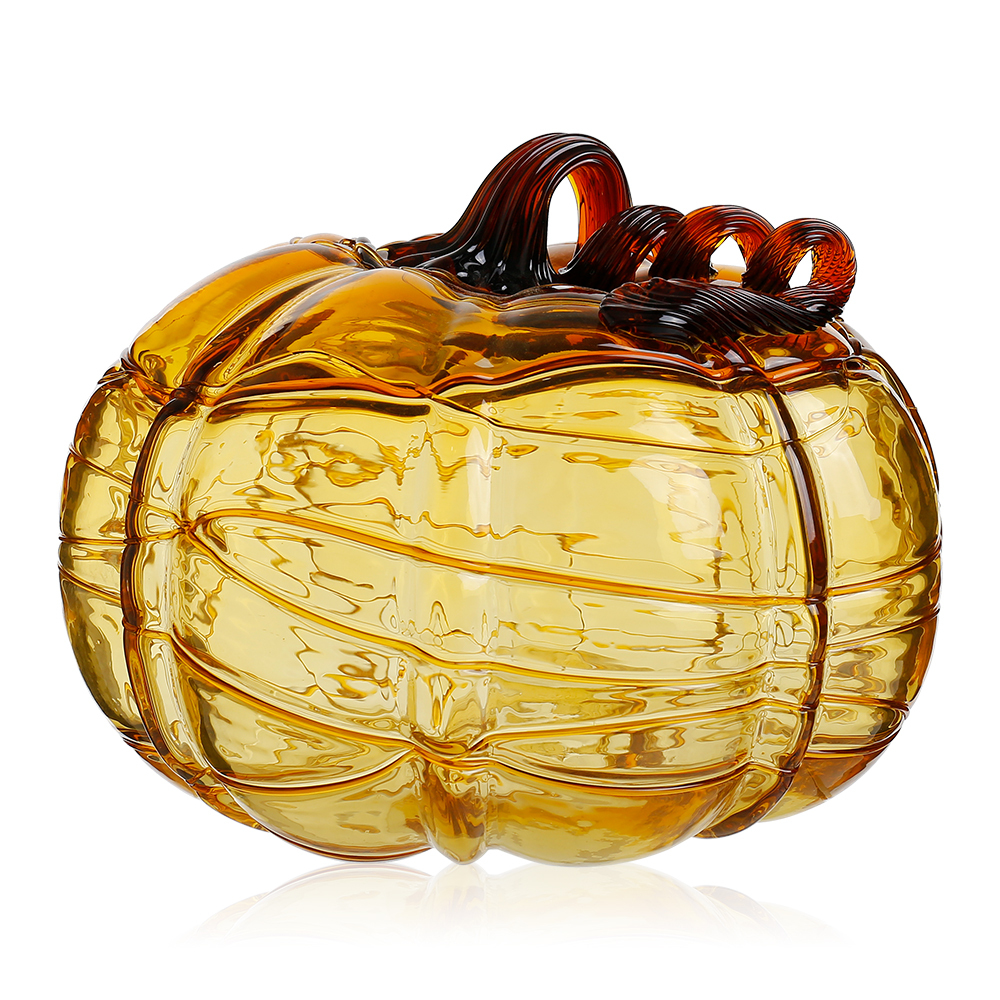 D9.8"H9" - GLASS PUMPKIN WITH CURLY STEM