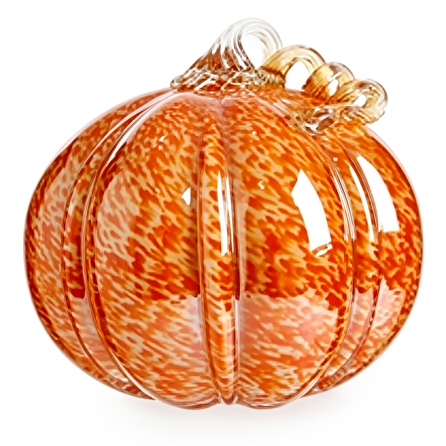 49682-6	 D9.8"H9" - GLASS PUMPKIN WITH CURLY STEM