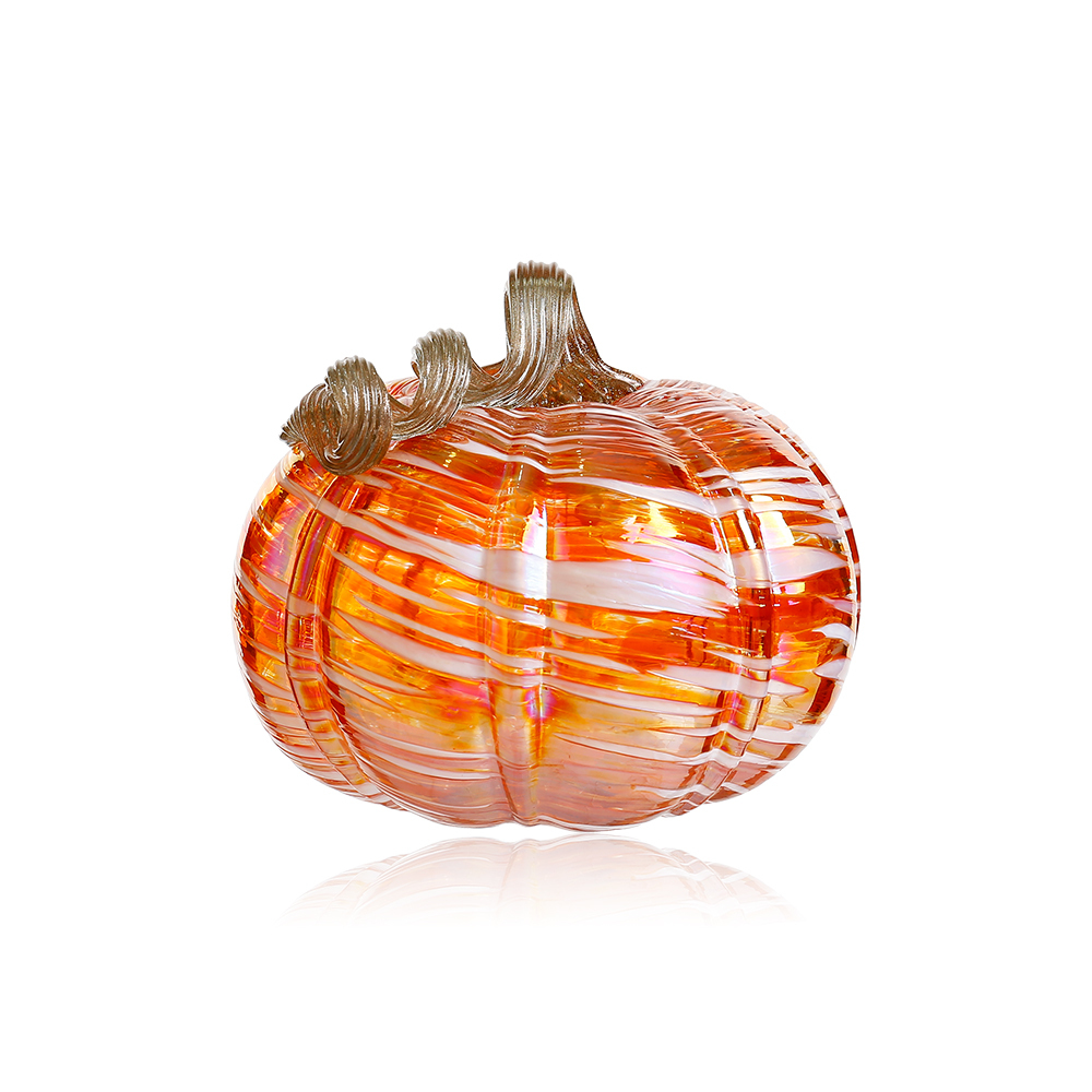 D5"H4.3" - GLASS PUMPKIN WITH CURLY STEM