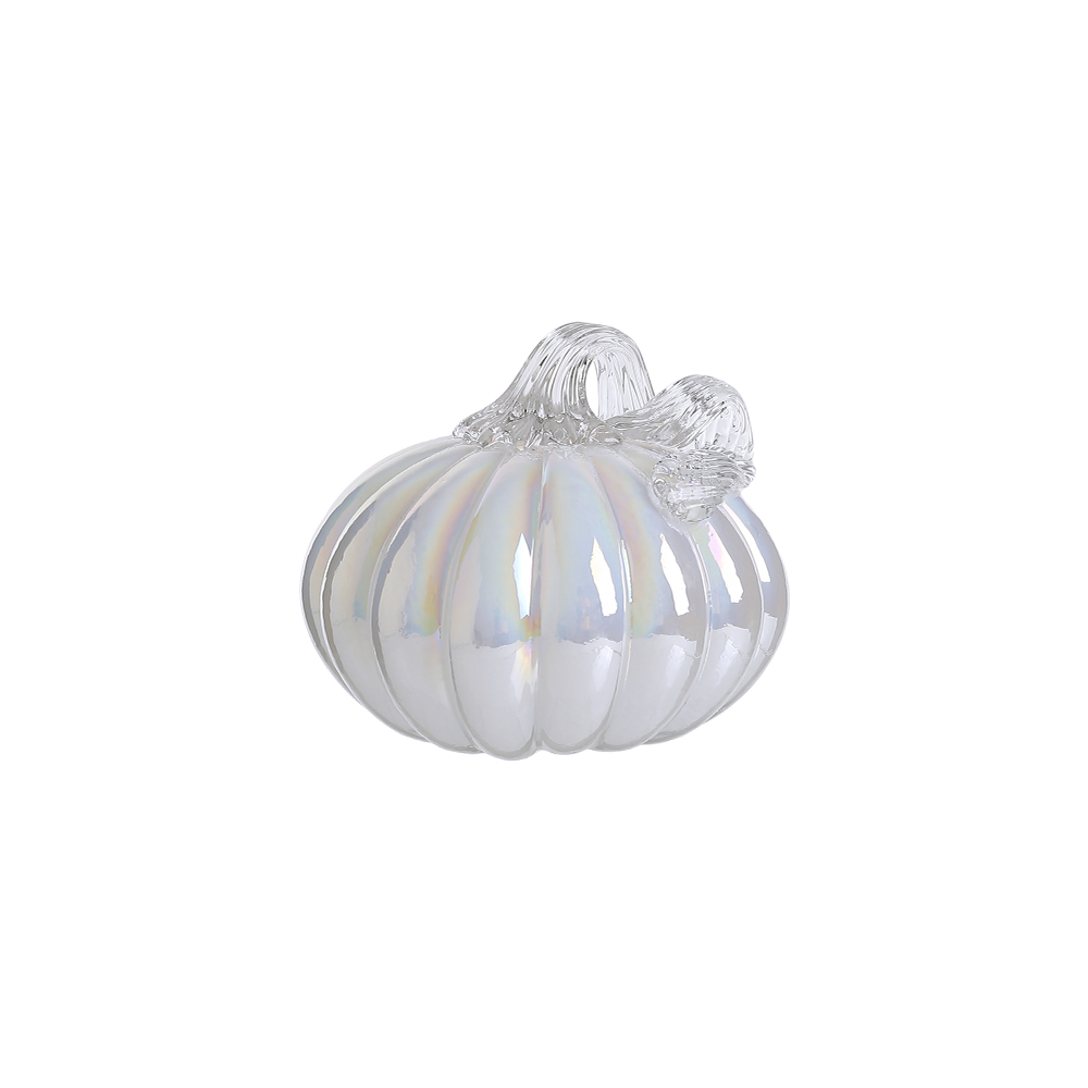 D5"H4.3" - GLASS PUMPKIN WITH CURLY STEM