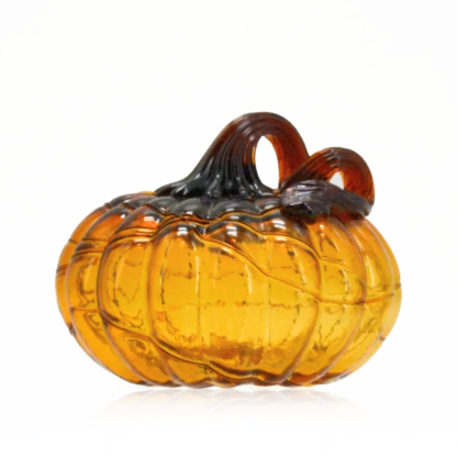 49683-5	 D5"H4.3" - GLASS PUMPKIN WITH CURLY STEM