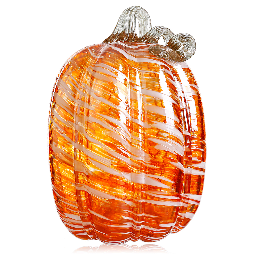 D7.3"H11" - GLASS PUMPKIN WITH CURLY STEM