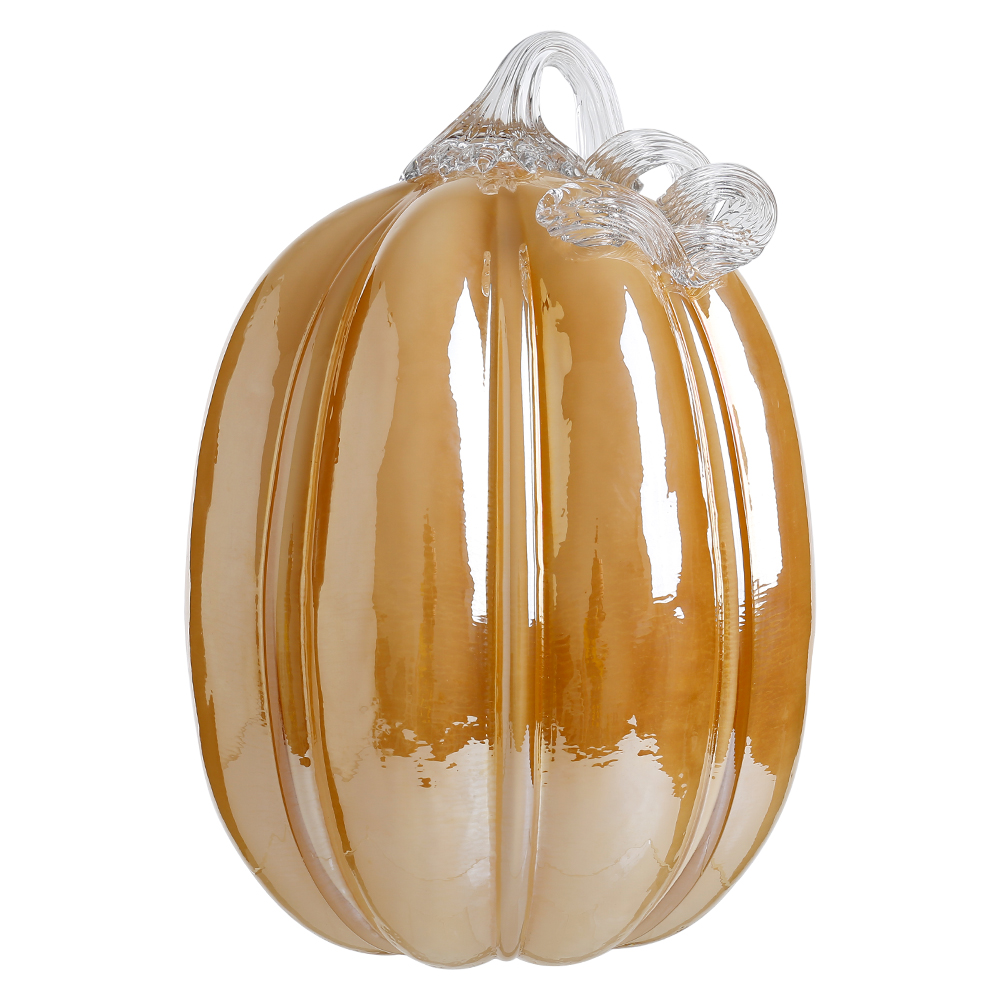 D7.3"H11" - GLASS PUMPKIN WITH CURLY STEM
