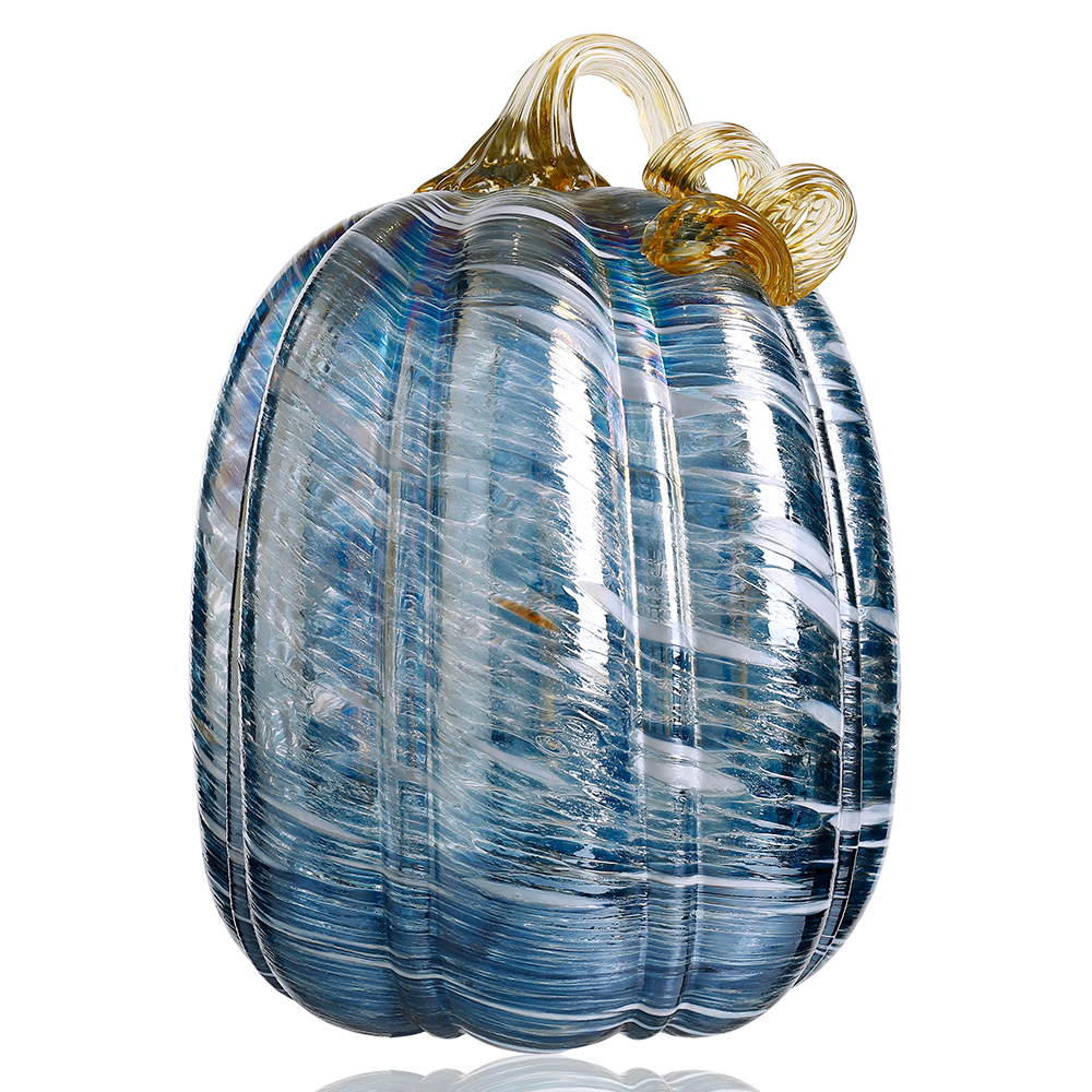 D7.3"H11" - GLASS PUMPKIN WITH CURLY STEM