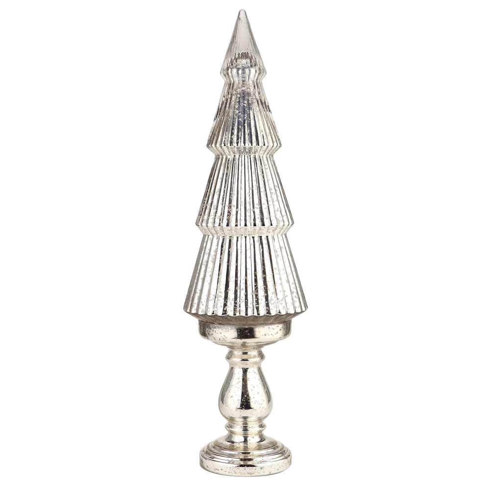 51956	 D8.5"H30" - MERCURY GLASS CHRISTMAS TREE ON PEDESTAL