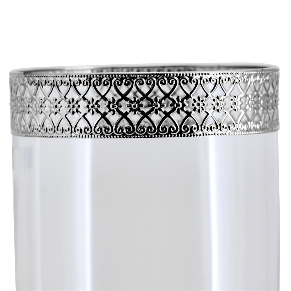 53042	 D6"H11" - GLASS CYLINDER WITH METAL RIM