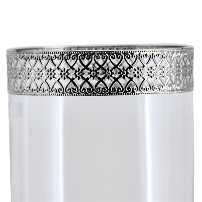 53042	 D6"H11" - GLASS CYLINDER WITH METAL RIM