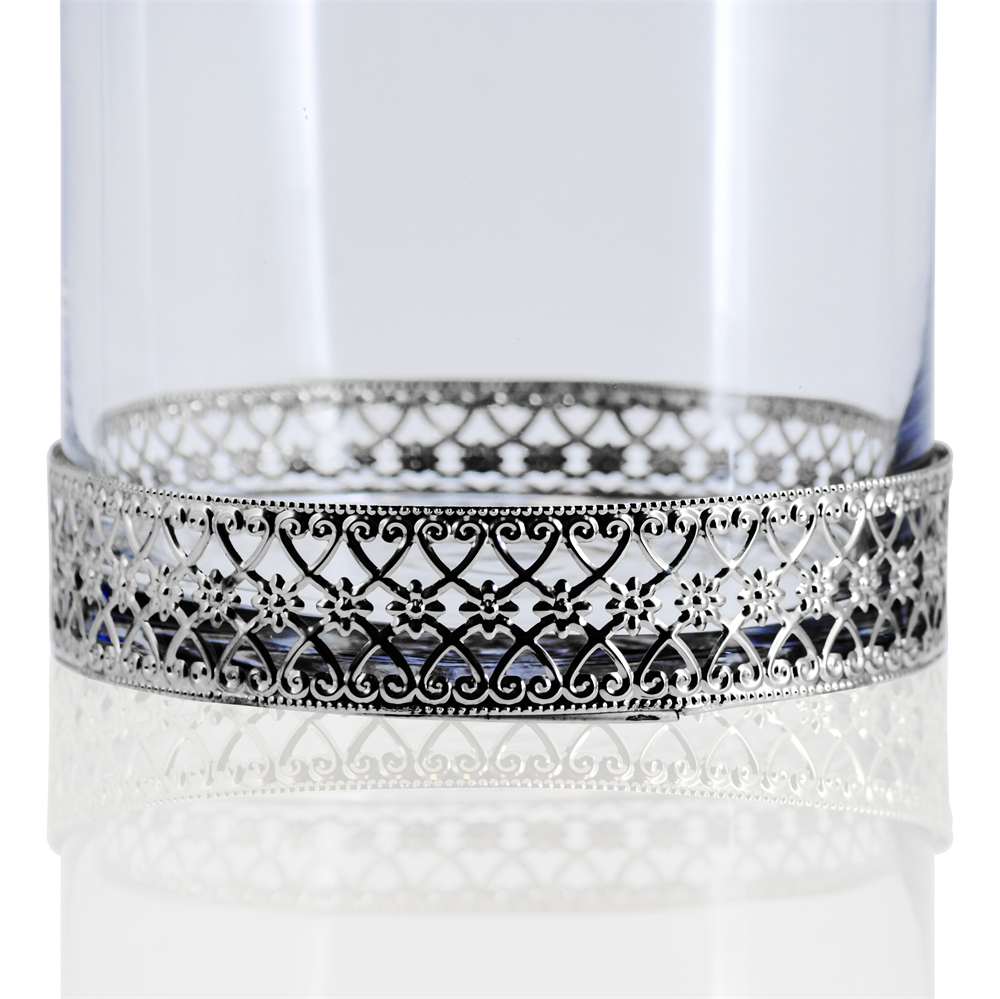 53042	 D6"H11" - GLASS CYLINDER WITH METAL RIM