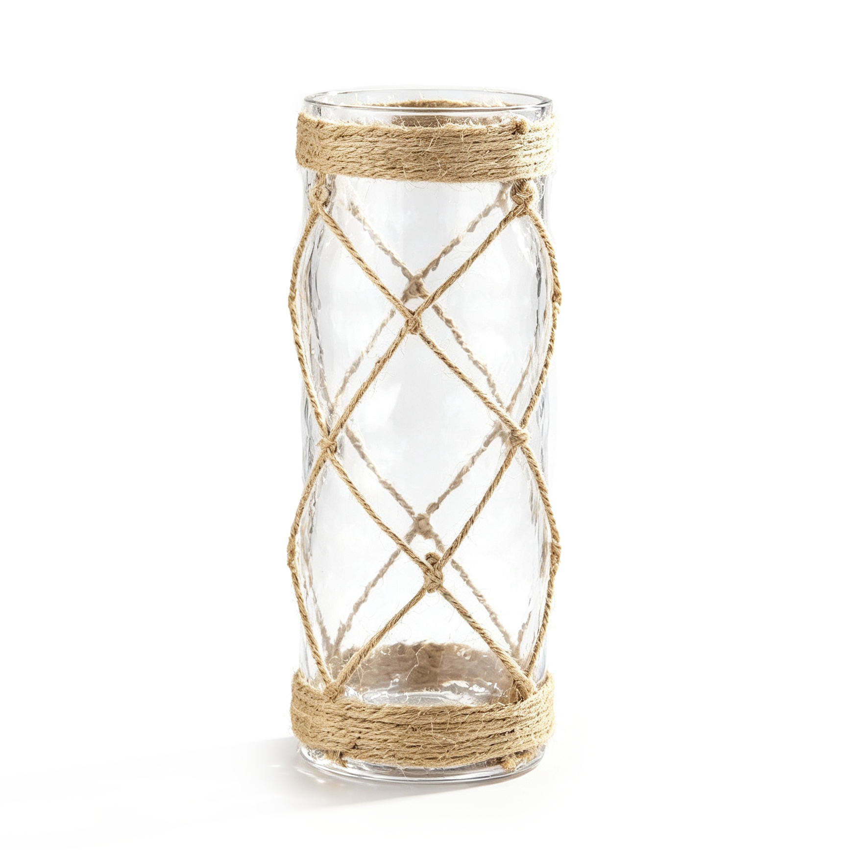 53052	 D4.5"H11.5" - GLASS CYLINDER WRAPPED WITH ROPE