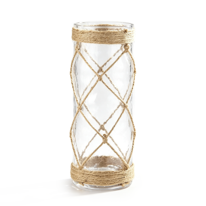 53052	 D4.5"H11.5" - GLASS CYLINDER WRAPPED WITH ROPE