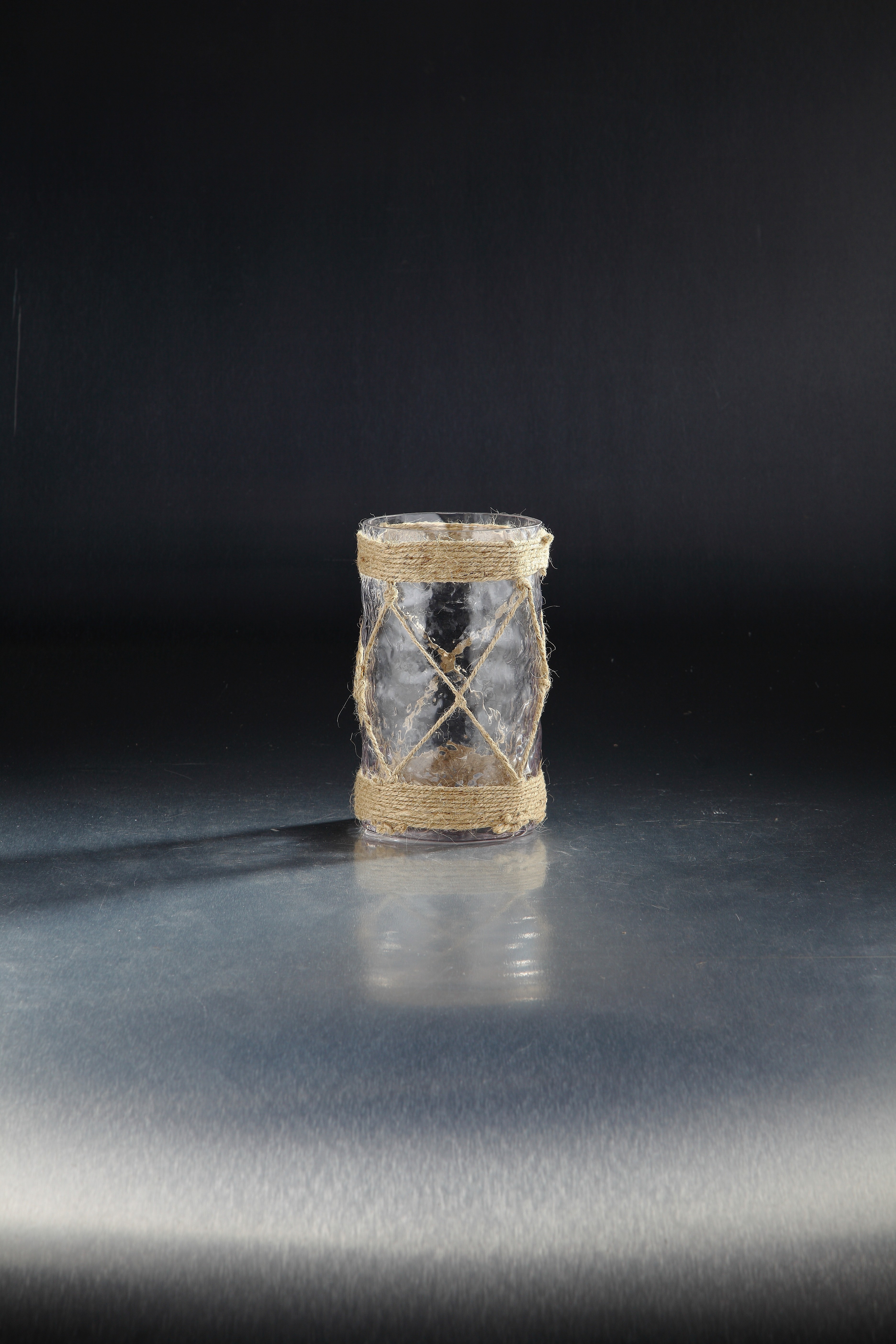 D4.5"H7.5" - GLASS CYLINDER WRAPPED WITH ROPE