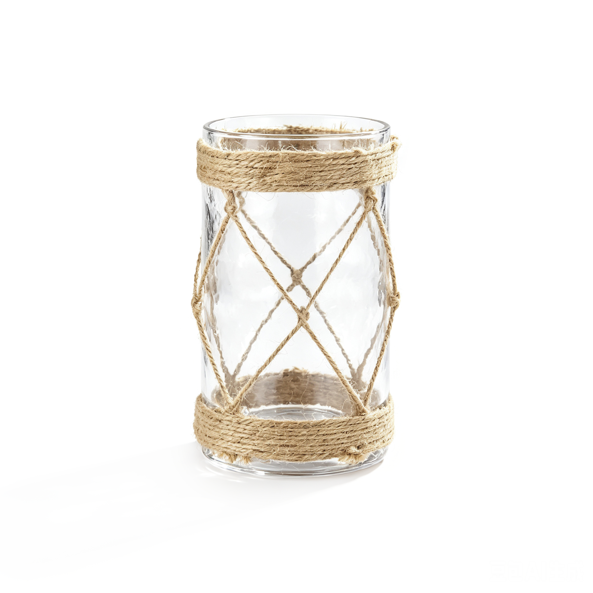 53053	 D4.5"H7.5" - GLASS CYLINDER WRAPPED WITH ROPE