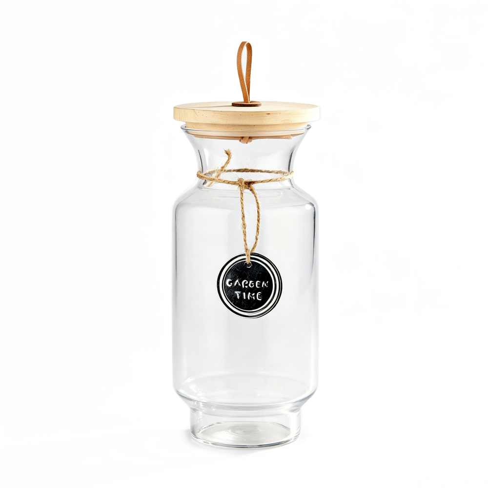 53062	 D6"H13" - GLASS JAR WITH WOOD LID