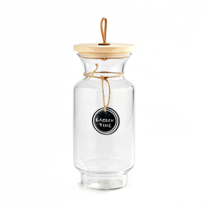 53062	 D6"H13" - GLASS JAR WITH WOOD LID
