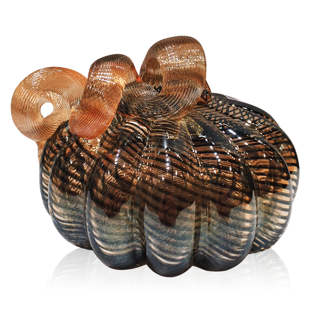 D5.5"H5.5" - GLASS PUMPKIN WITH CURLY STEM