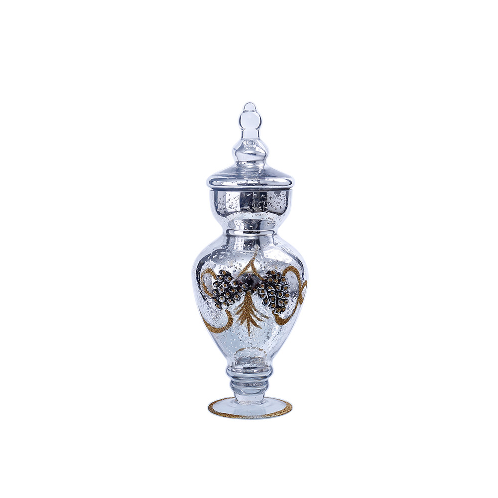 54041	 D6.1"H15" - GLASS JAR WITH PINECONE DESIGN