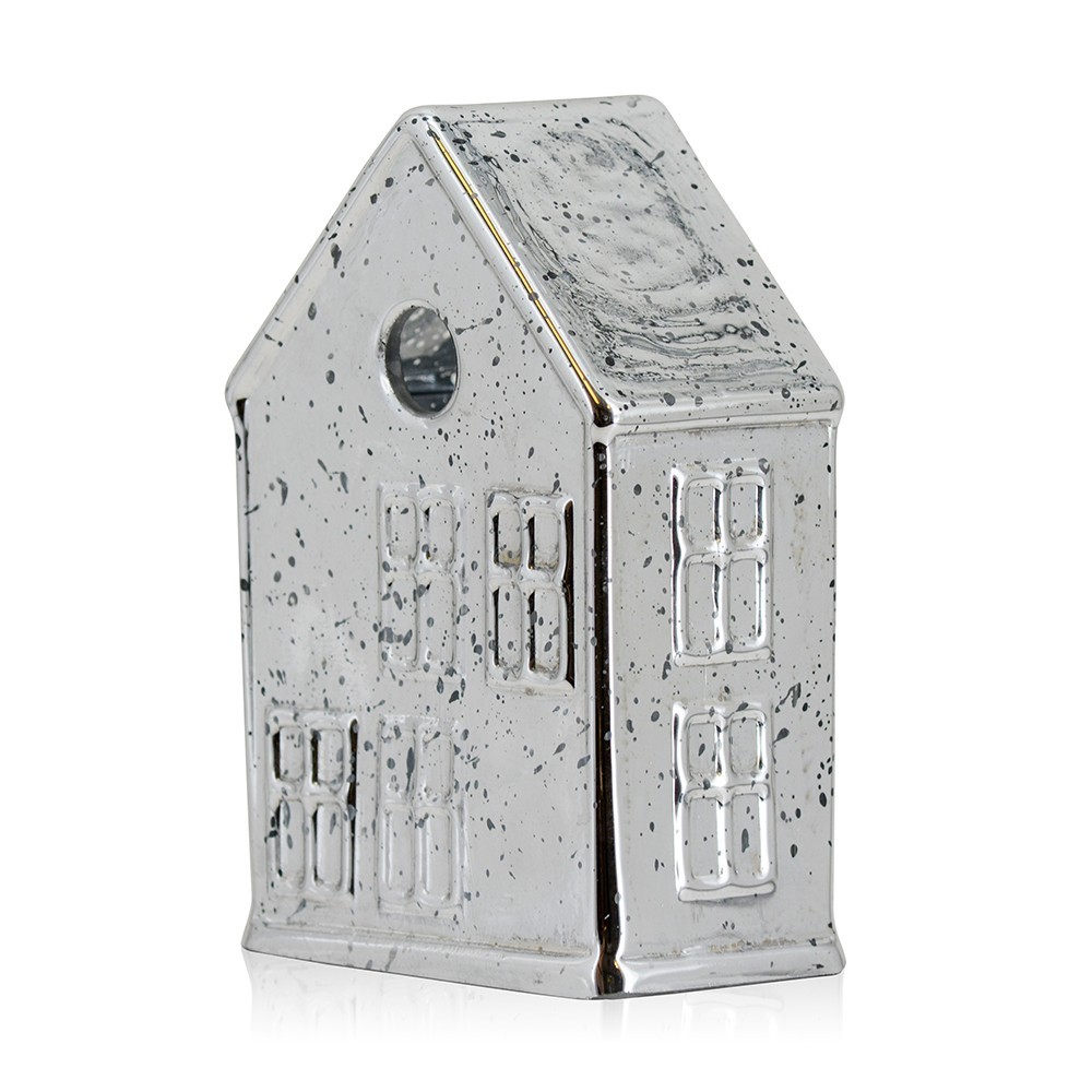 L3.9"W2.4"H5.9" - MERCURY GLASS VILLAGE HOUSE