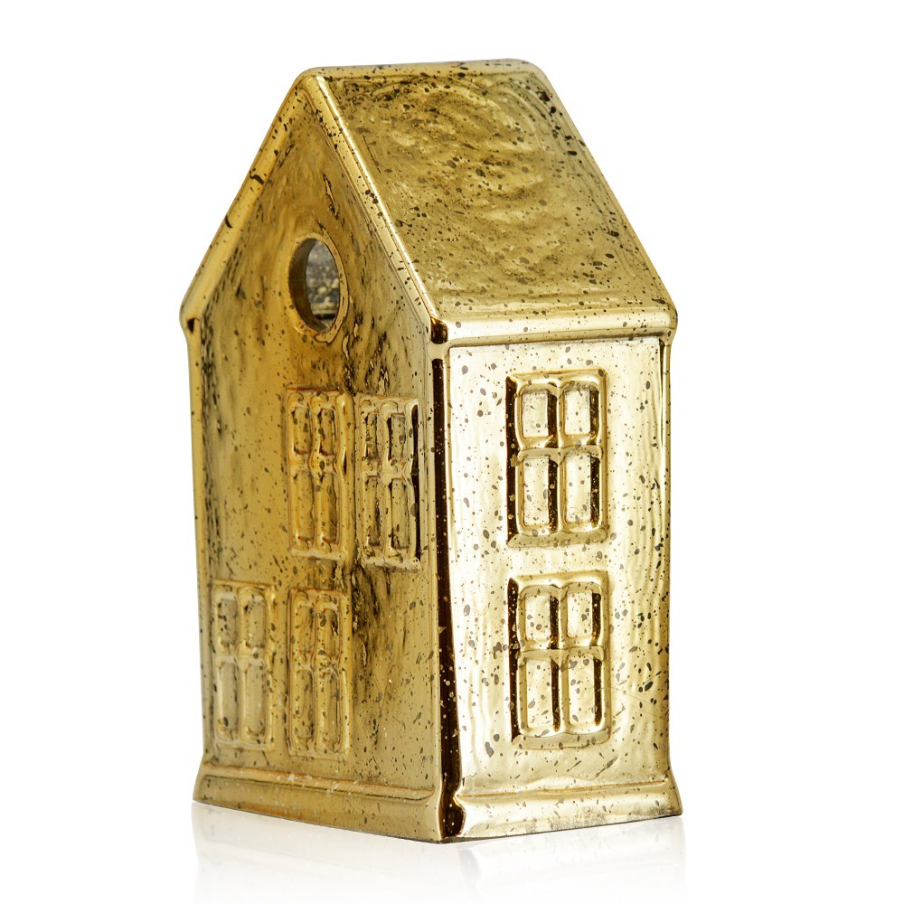 L3.9"W2.4"H5.9" - MERCURY GLASS VILLAGE HOUSE