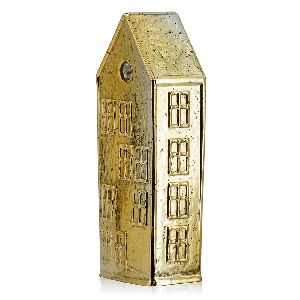 L3.9"W2.4"H9.8" - MERCURY GLASS VILLAGE HOUSE