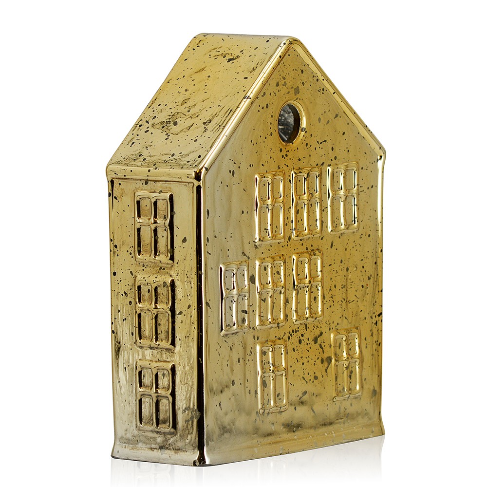 L5.9"W2.4"H7.9" - MERCURY GLASS VILLAGE HOUSE
