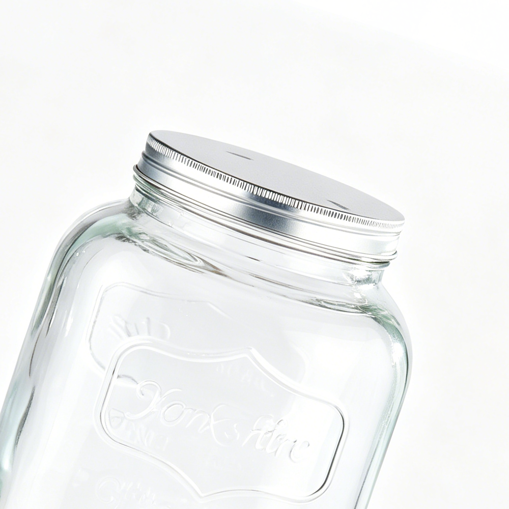 58047	 L7.5"W7.5"H12" - GLASS APOTHECARY JAR WITH METAL LID