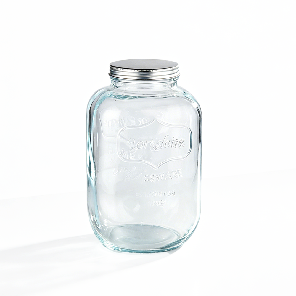 58048	 L6"W6"H10" - GLASS APOTHECARY JAR WITH METAL LID