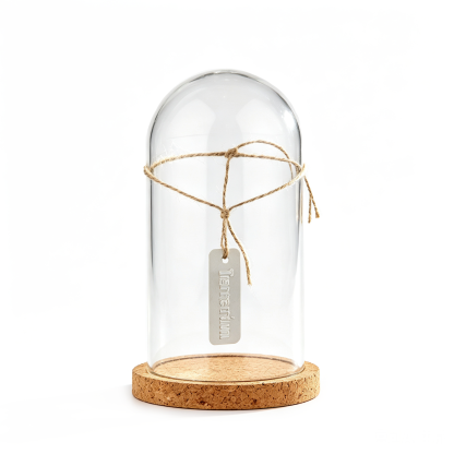 60017	 D5"H8.5" - CLEAR GLASS DOME CLOCHE WITH WOODEN BASE