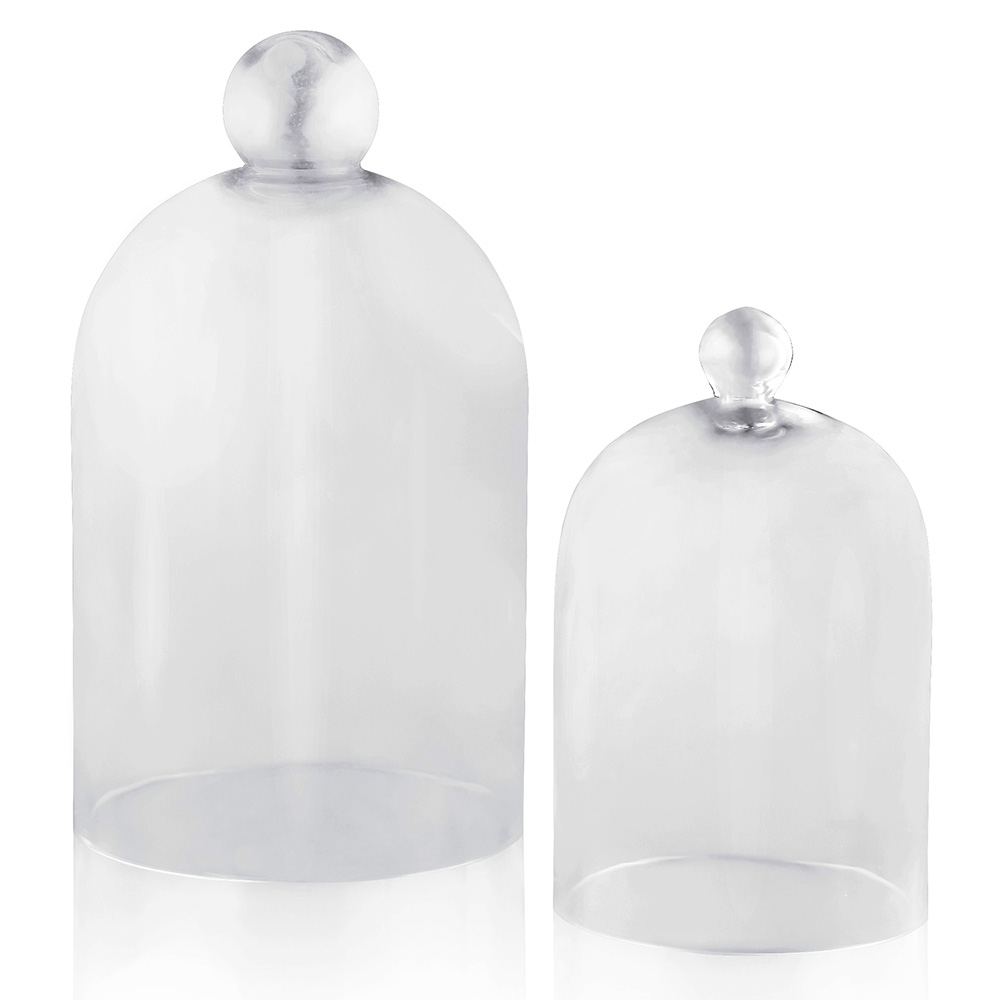61018	 D9"/7H16"/12" - SET OF 2 GLASS CLOCHE BELL JARS