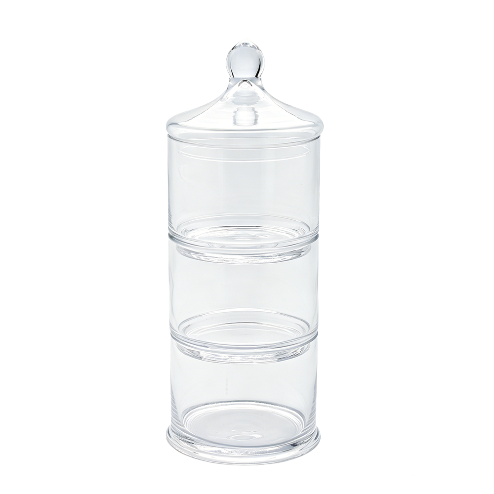62038	 D6.5"H17" - 3 STACKABLE APOTHECARY JARS WITH LID