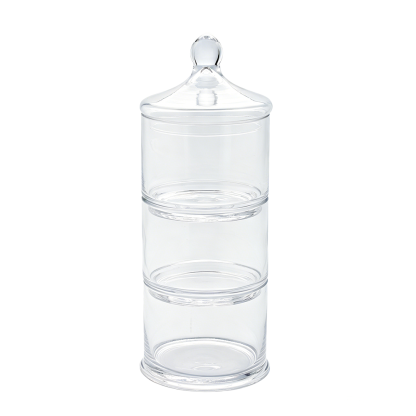 62038	 D6.5"H17" - 3 STACKABLE APOTHECARY JARS WITH LID