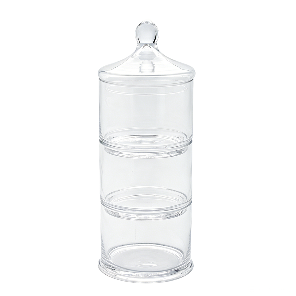 62038m	 D5.5"H14.5" - 3 STACKABLE APOTHECARY JARS WITH LID