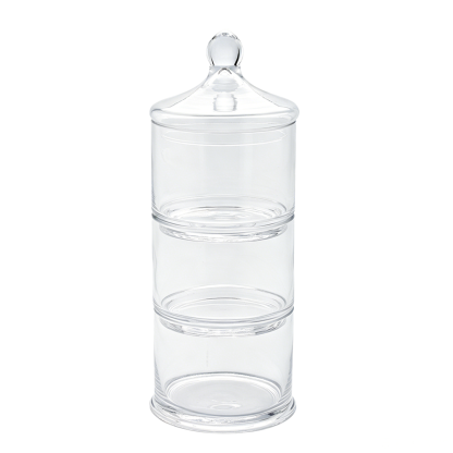 62038m	 D5.5"H14.5" - 3 STACKABLE APOTHECARY JARS WITH LID