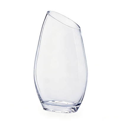 64008	 L7"W3.5"H12" - ANGLED RIM GLASS VASE
