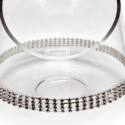64069BD	 D8"H7.5" - GLASS CANDLEHOLDER WITH RHINESTONES STRIPE