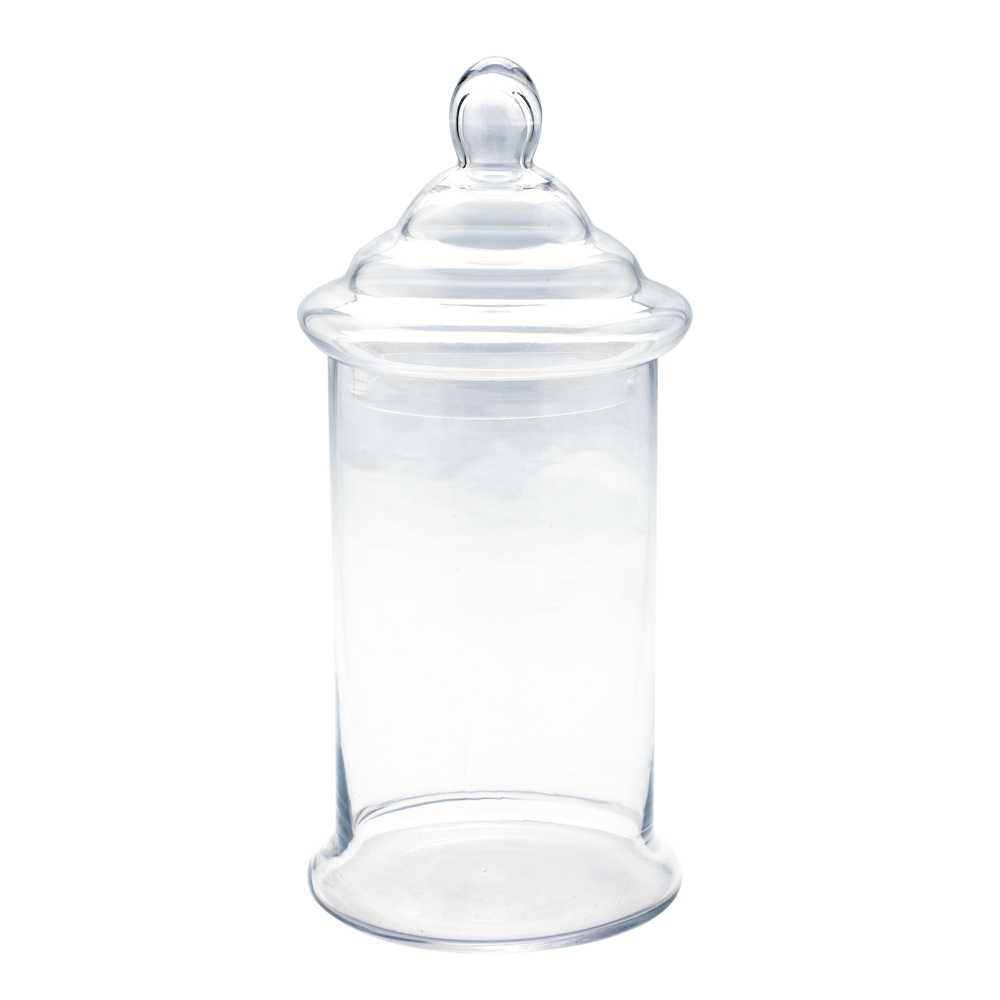 64080	 D7.5"H16.5" - GLASS APOTHECARY JAR WITH LID