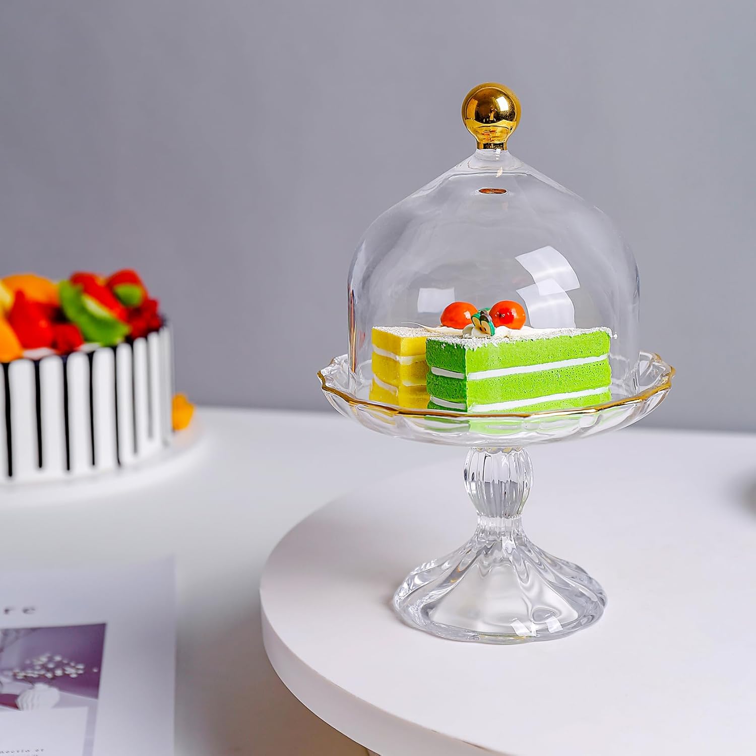 D5"H8" - GLASS CAKE CANDY PLATE WITH LID