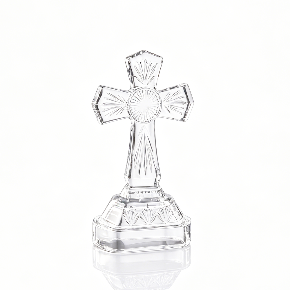 68118	 L3.5"W2.5"H7" - GLASS CROSS TABLETOP Decor