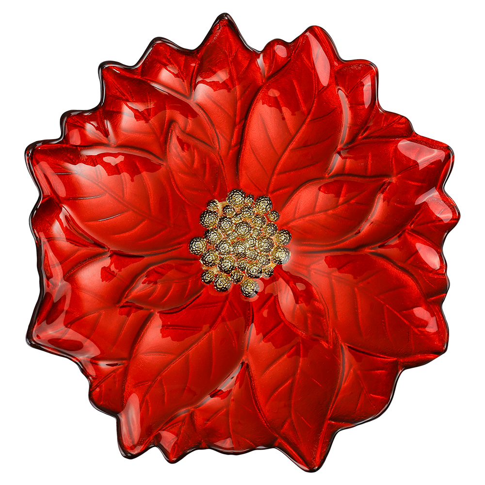 75380	 D12.6"H1.6" - POINSETTIA GLASS PLATE