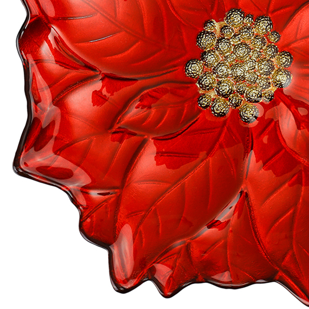 75380	 D12.6"H1.6" - POINSETTIA GLASS PLATE